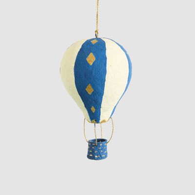 Mache Hot Air Balloon Blue Stripe Hanging Decoration