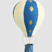Mache Hot Air Balloon Blue Stripe Hanging Decoration