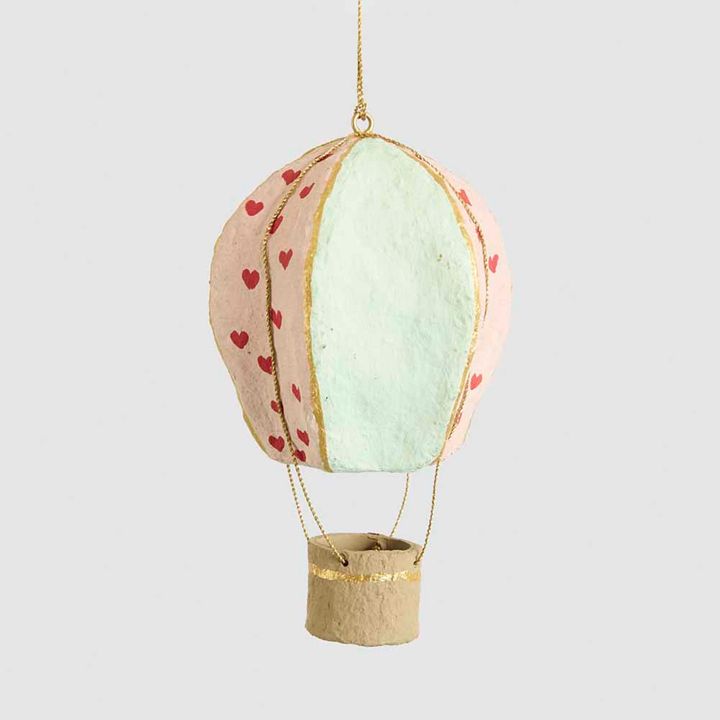 Mache Hot Air Balloon Hanging Decoration Pink Heart Multi
