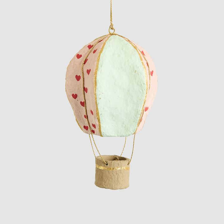 Mache Hot Air Balloon Hanging Decoration Pink Heart Multi