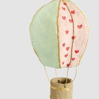 Mache Hot Air Balloon Hanging Decoration Pink Heart Multi
