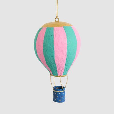 Mache Hot Air Balloon Teal Stripe Hanging Decoration