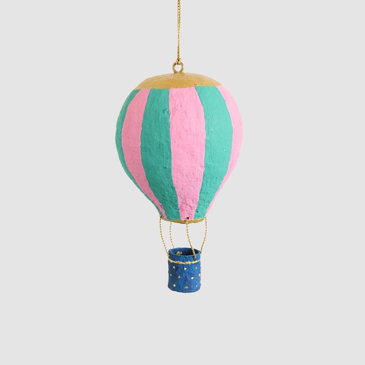 Mache Hot Air Balloon Teal Stripe Hanging Decoration