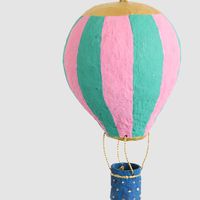 Mache Hot Air Balloon Teal Stripe Hanging Decoration