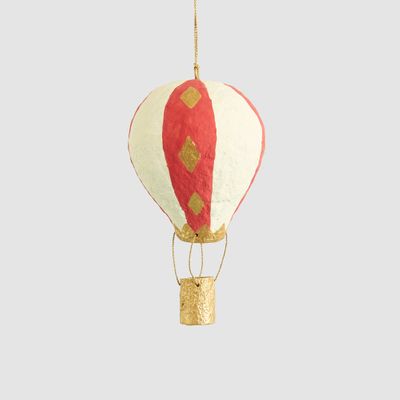 Mache Hot Air Balloon Red Stripe Hanging Decoration