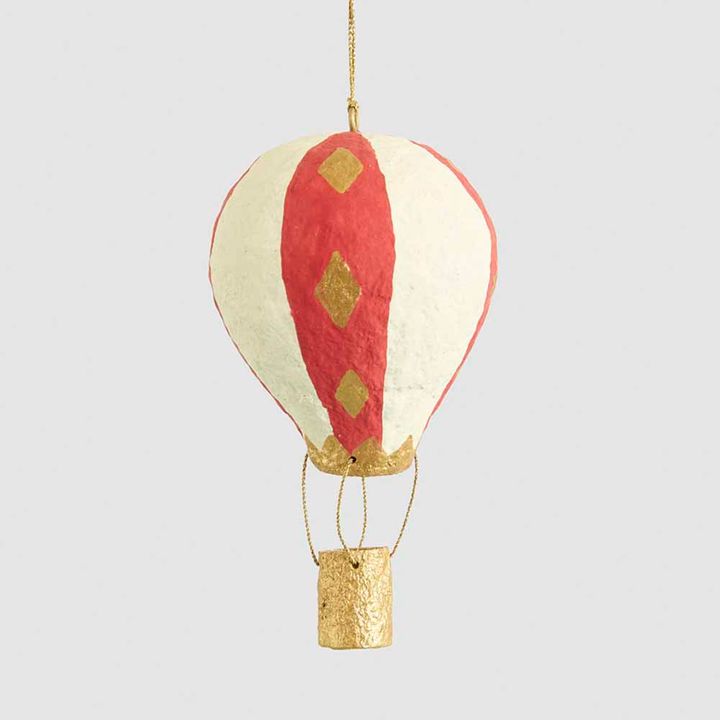 Mache Hot Air Balloon Red Stripe Hanging Decoration