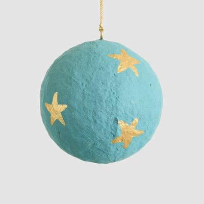 Mache Bauble Celestial Stars Teal Green