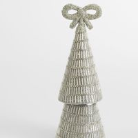 Tiffany Bow Bugle Bead Tiered Cone Tree Small Silver
