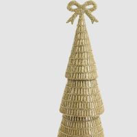 Tiffany Bugle Bead Tiered Cone Tree Large Gold
