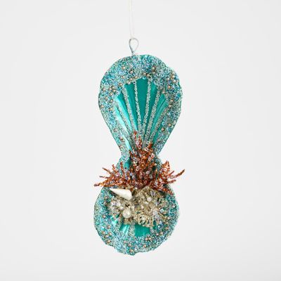 Oyster Shell Hanging Tree Decoration Teal