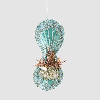 Oyster Shell Hanging Tree Decoration Teal