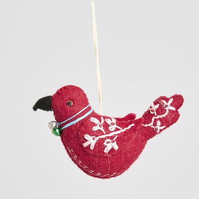 Felt Dove Hanging Decoration Red Flowers