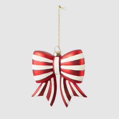 Striped Bow Glass Tree Decoration
