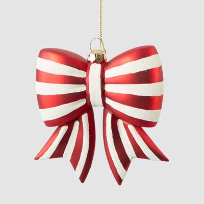 Striped Bow Glass Tree Decoration