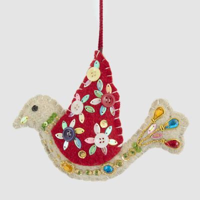 Medina Embroidered Bird Decoration Red