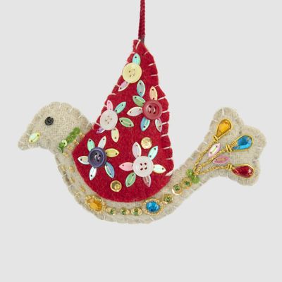 Medina Embroidered Bird Decoration Red