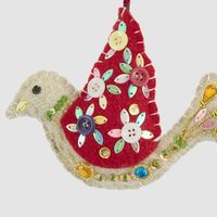Medina Embroidered Bird Decoration Red