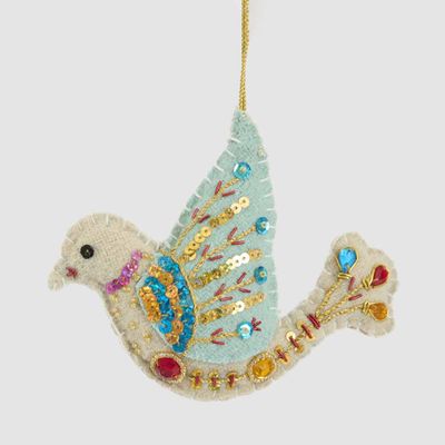 Medina Embroidered Bird Decoration Blue