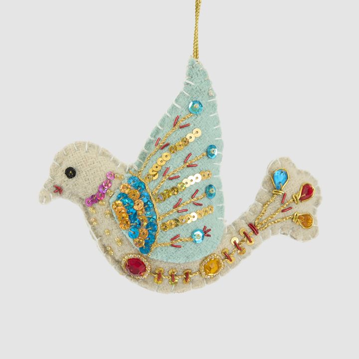 Medina Embroidered Bird Decoration Blue