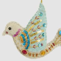 Medina Embroidered Bird Decoration Blue