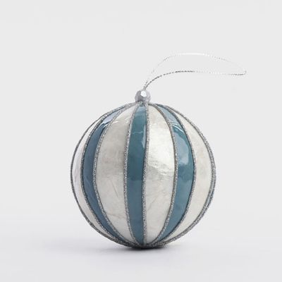 Stripe Handpainted Capiz Bauble Blue
