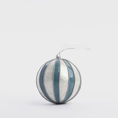 Stripe Handpainted Capiz Bauble Blue