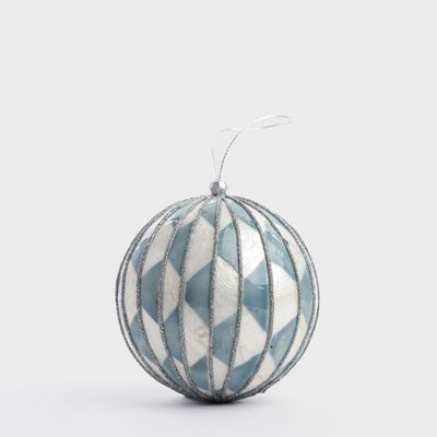 Checker Hand Painted Capiz Bauble Blue Lge