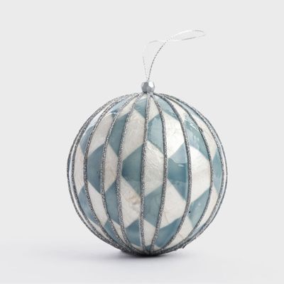 Checker Hand Painted Capiz Bauble Blue Sml