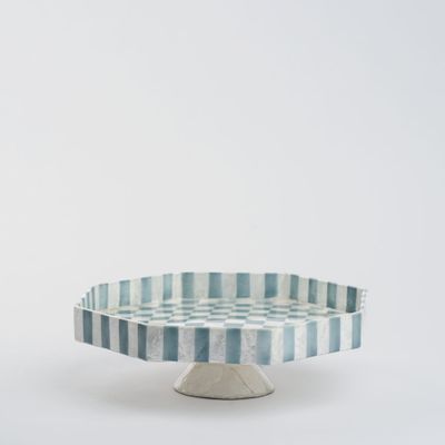 Blue Check Capiz Cake Stand Sml