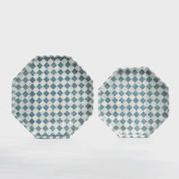 Blue Check Capiz Tray Lge