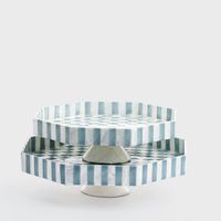Blue Check Capiz Cake Stand Lge
