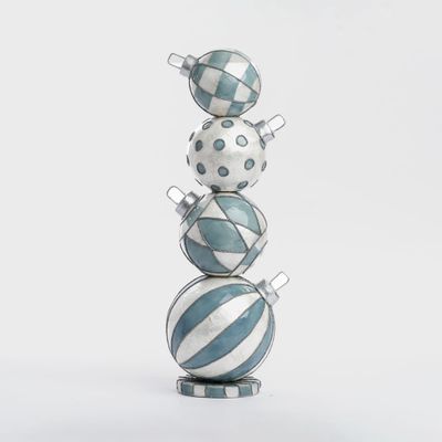 Blue Capiz Bauble Stack Table Decor