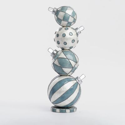 Blue Capiz Bauble Stack Table Decor