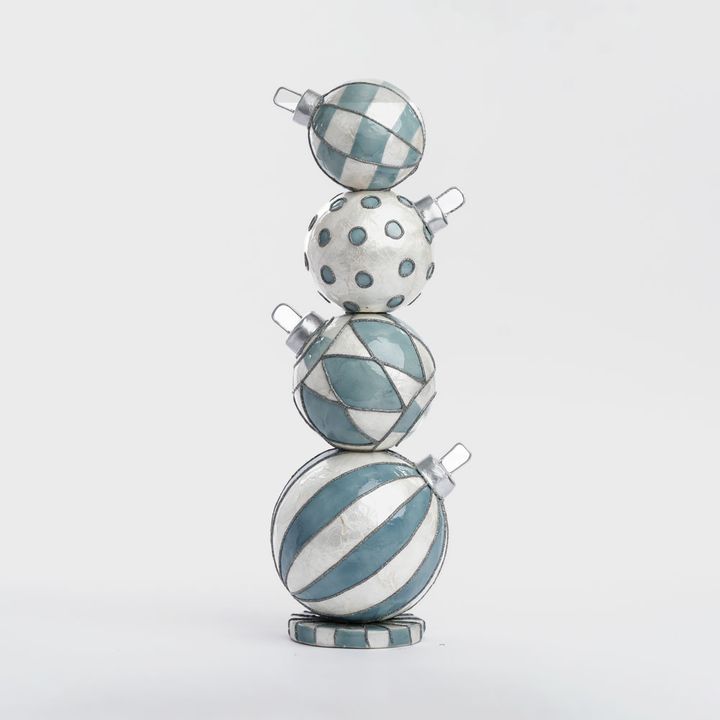 Blue Capiz Bauble Stack Table Decor