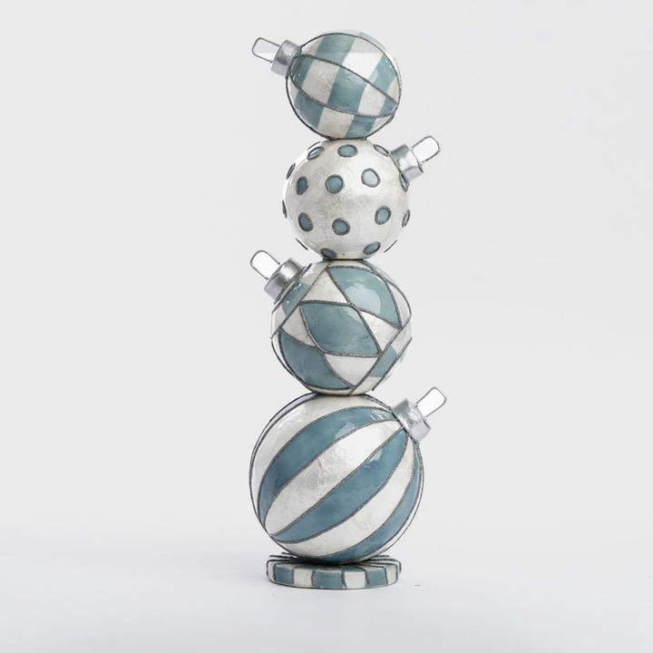 Blue Capiz Bauble Stack Table Decor
