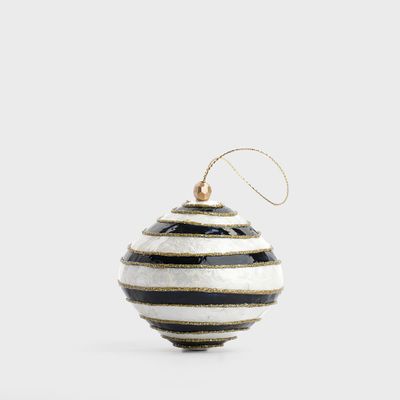 Navy Stripe Handpainted Capiz Bauble