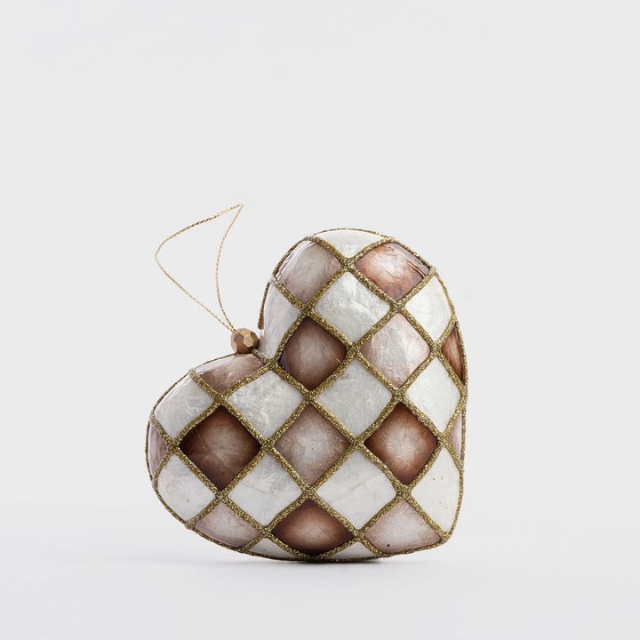 Checker Capiz Heart Decoration Brown Med