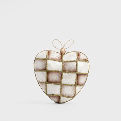 Checker Capiz Heart Decoration Brown Sml