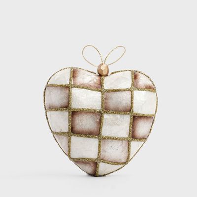 Checker Capiz Heart Decoration Brown Sml