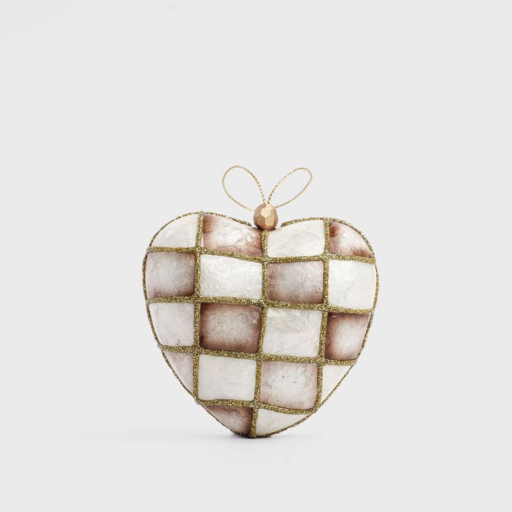 Checker Capiz Heart Decoration Brown Sml