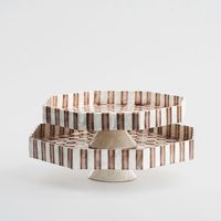 Brown Check Capiz Cake Stand Lge