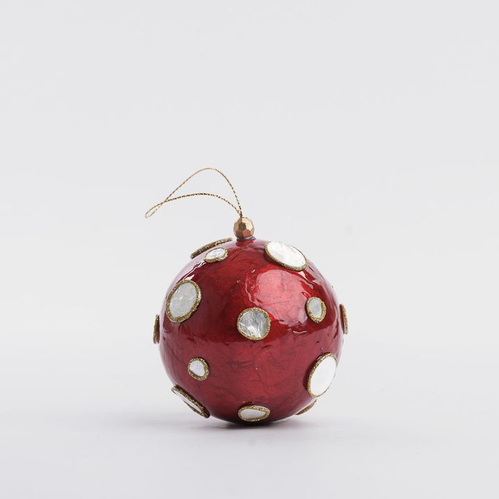 Dotty Hand Painted Capiz Bauble Red