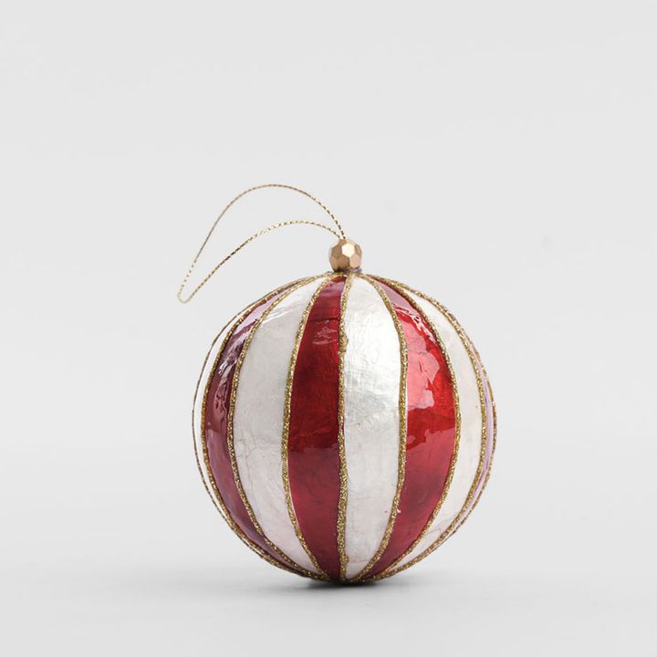 Stripe Handpainted Capiz Bauble Red