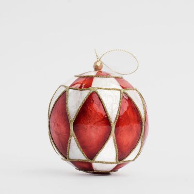 Diamond Hand Painted Capiz Bauble Red