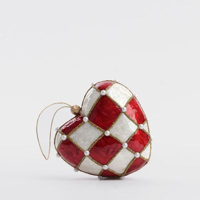 Checker Capiz Heart Decoration Red Small