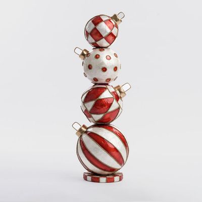Red Capiz Bauble Stack Table Decor
