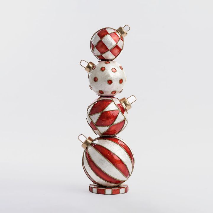 Red Capiz Bauble Stack Table Decor