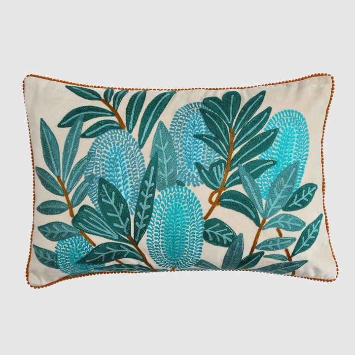 Banksia Embroidered 40 x 60 Cushion Beige & Black