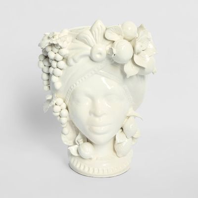 Sicilian Queen Moro Head Ceramic Vase White Large