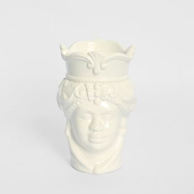 Sicilian Lady Moro Head Ceramic Vase White Small